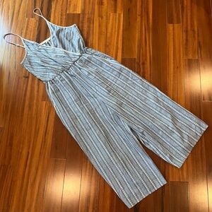 BCBGeneration Blue Jumpsuit White Stripe Sleeveless V Neck One Piece Boho Medium